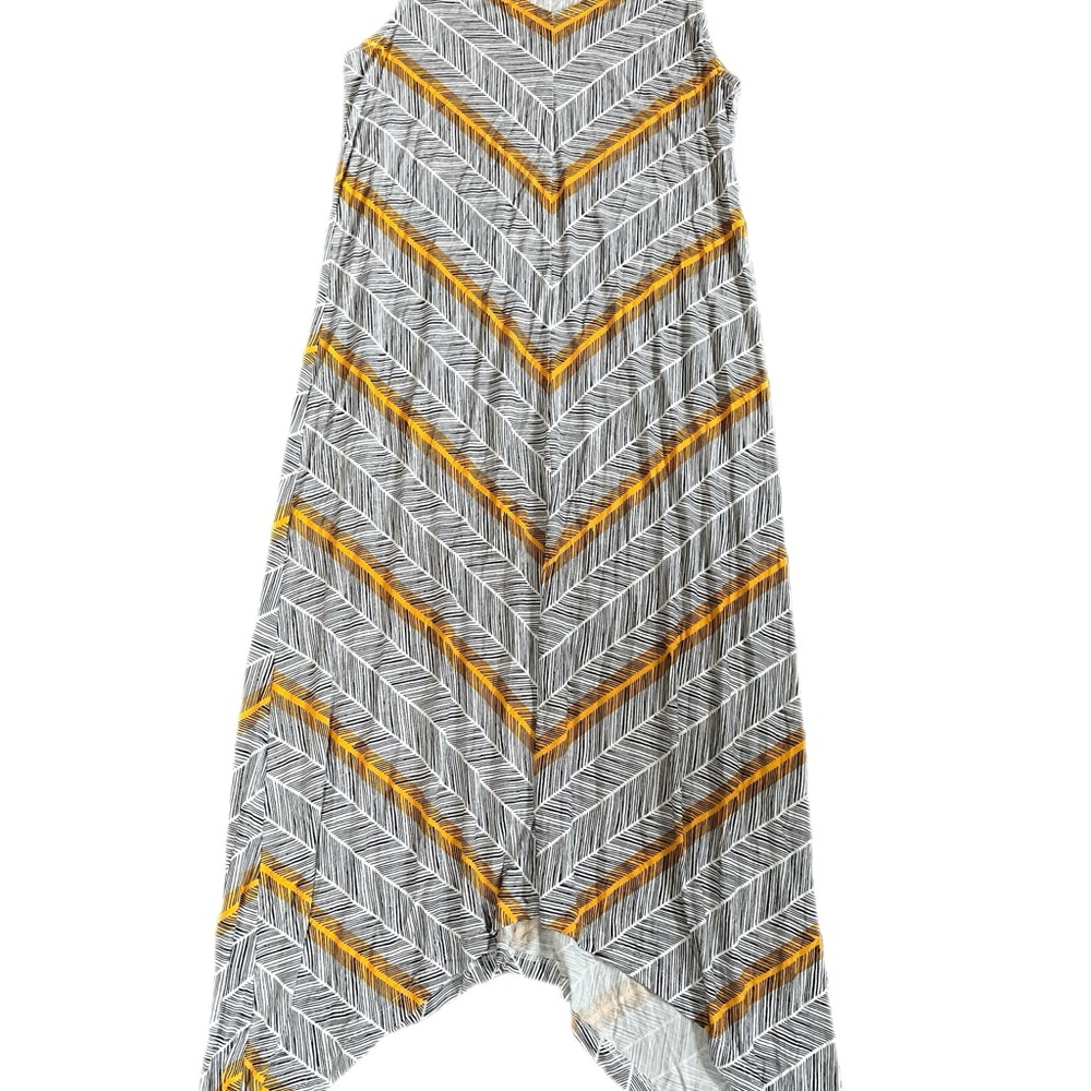 Chevron Patterned Gray and Yellow Maxi Dress